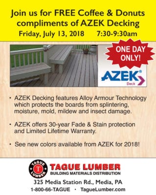 FREE Coffee & Donuts with AZEK Decking at Tague/Media