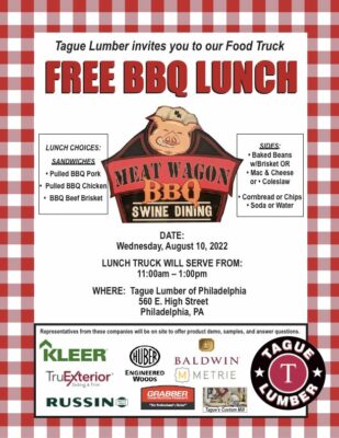 Free BBQ Lunch Truck at Tague Philly 8/10/22