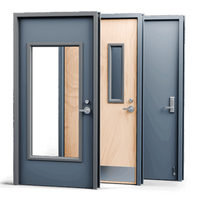 commercial door lite kits and louvers installed in steel door