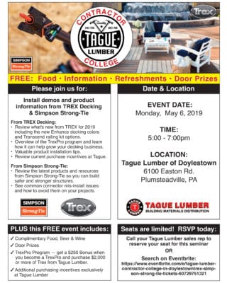 Contractor College FREE Decking Seminar at Tague of Doylestown