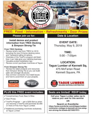 Contractor College FREE Decking Seminar at Tague of Kennett Square