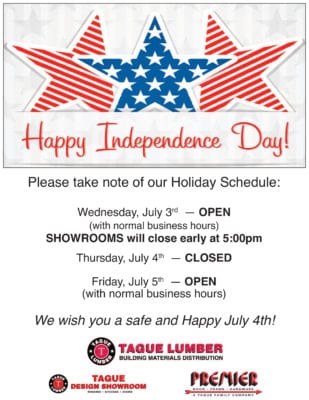 July 4th Holiday Schedule (all locations)
