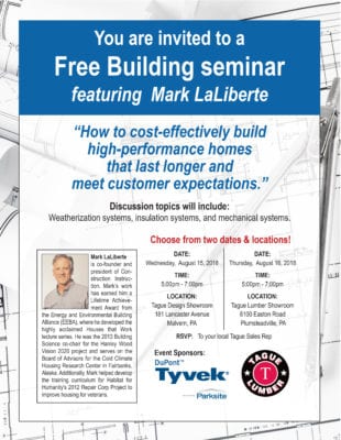 Free Building Seminar with Mark LaLiberte at Tague of Doylestown