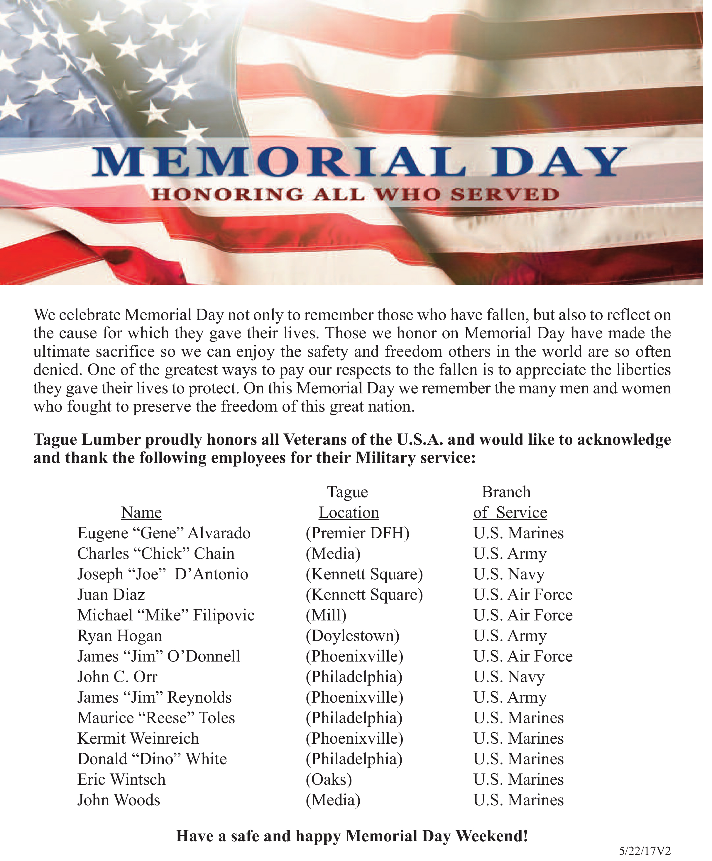 Thank You For Your Military Service ue Lumber