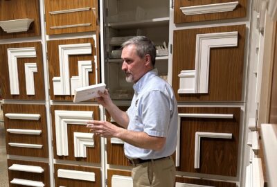 crown, base and trim moulding display Tague Design Showroom