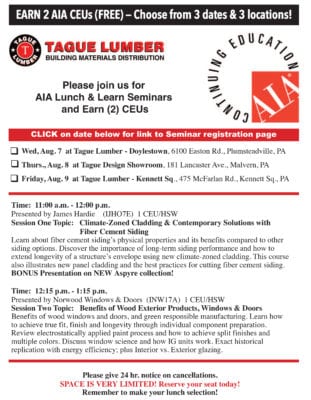 FREE AIA Lunch & Learn — Tague Lumber Kennett Square