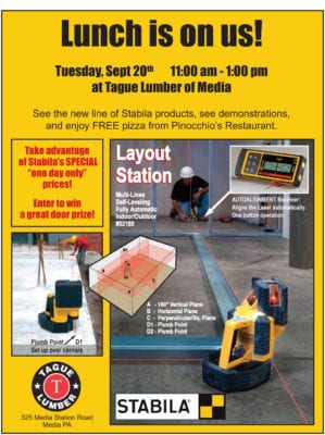 Stablia Demo Day and Free Lunch at Tague Lumber of Media on Tuesday, Sept 20, 2016