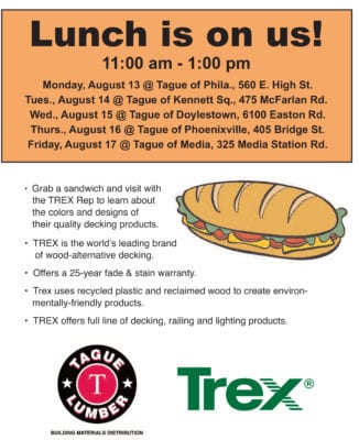 Lunch is on us TODAY (Aug. 17) at Tague Lumber of Media