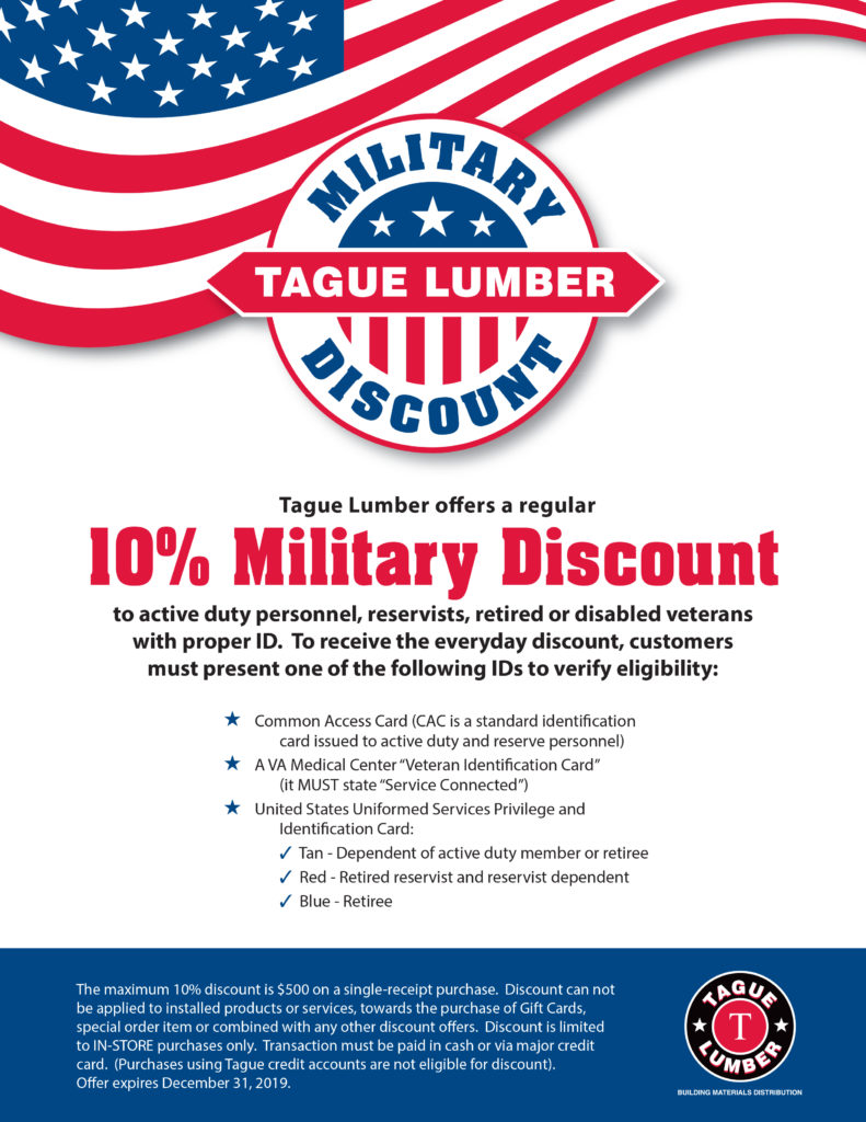 Tague Lumber's Military Discount Program Tague Lumber
