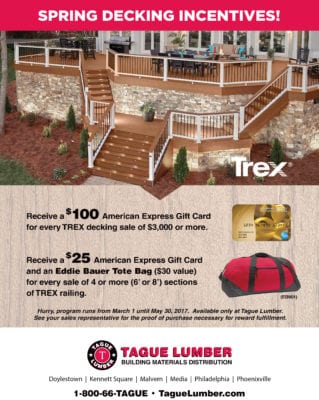 Promoción de cubiertas TREX - Tague Lumber EXCLUSIVA