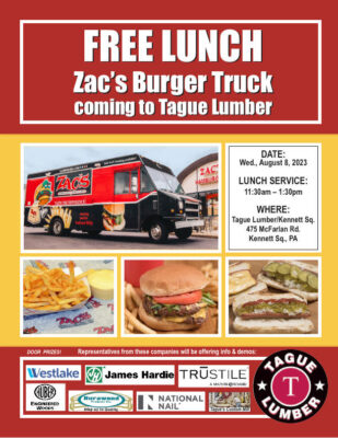 Free Zac’s Burger Lunch Truck at Tague Kennett Sq. 8/9/23