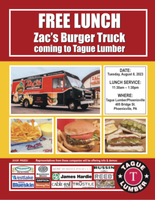 Free Zac’s Burger Lunch Truck at Tague Phoenixville 8/8/23